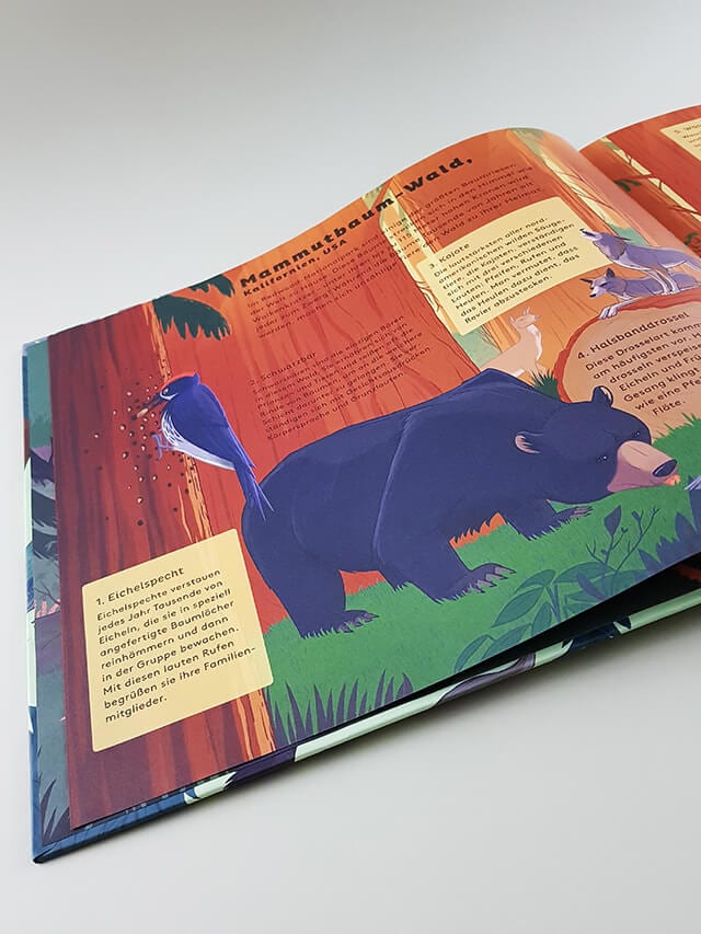 Hörst du die Tiere im Wald Prestel Verlag aufgeschlagenes Bilderbuch