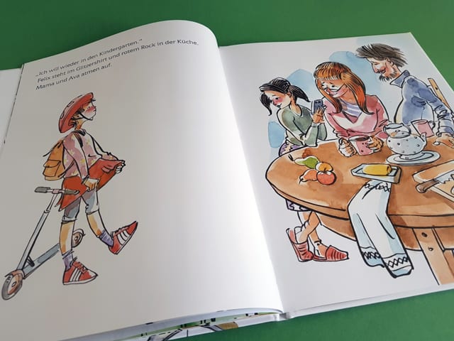 Der Junge im Rock Minedition Verlag aufgeschlagenes Kinderbuch